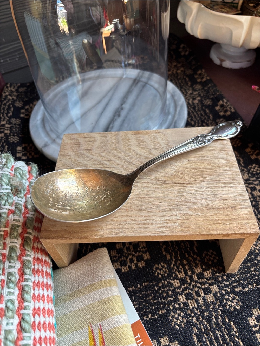 Vintage Silver-Toned Decorative Serving Spoon - Silver Finish